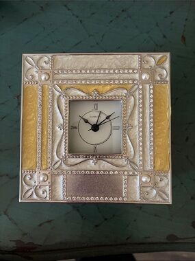 Things Remembered Silver and Yellow Embellished Square Wall Clock